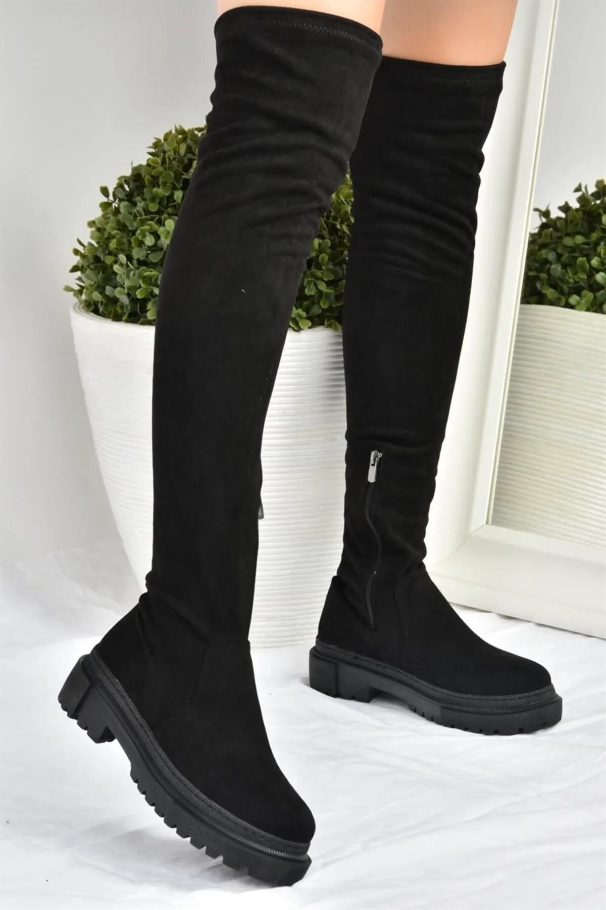 Fox Shoes  Schwarze Stretch Laptop Flexible Wildleder Damenstiefel L670125302