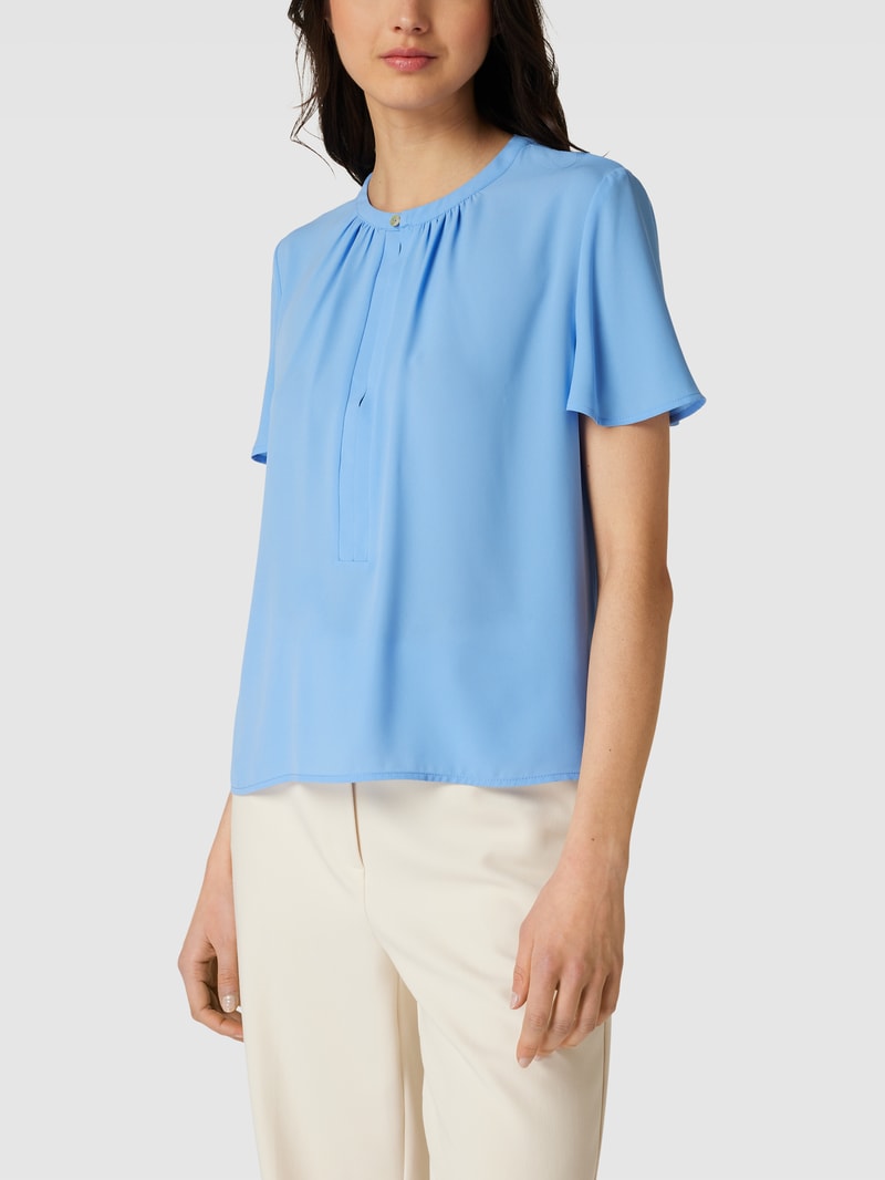 Bluse mit Schlüsselloch-Ausschnitt in bleu
