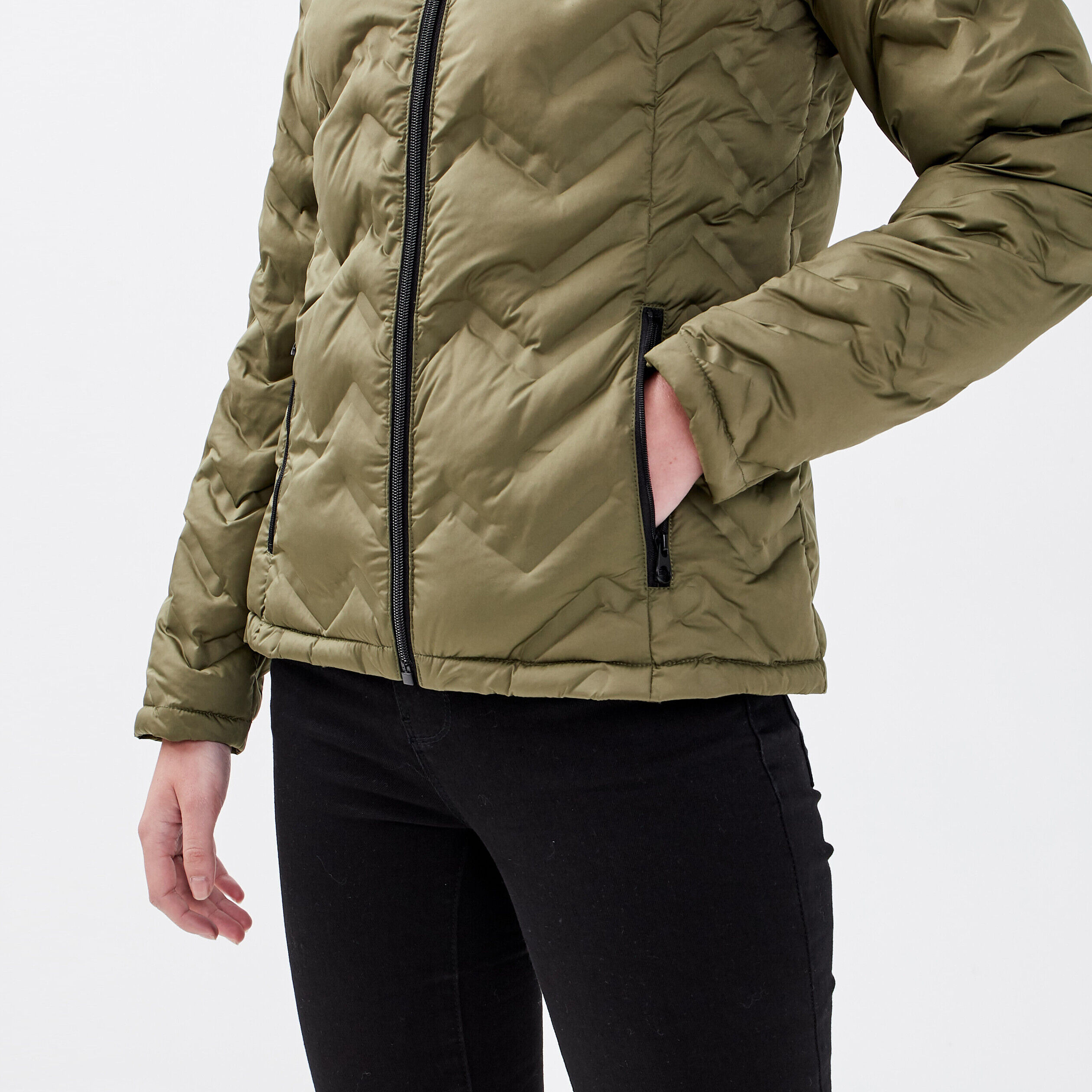 Doudoune droite zippée vert kaki femme | Cache Cache