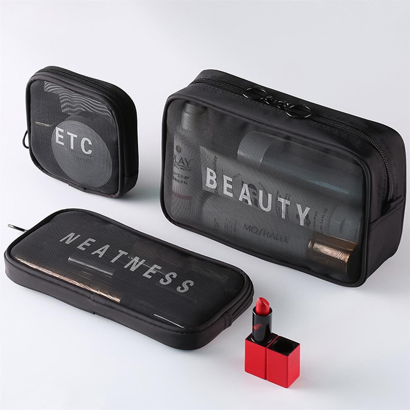 VERCO Kosmetiktasche Reise Make-Up Kulturbeutel Beautycase (3-tlg), Kosmetik Beutel Tasche Schminktasche Set