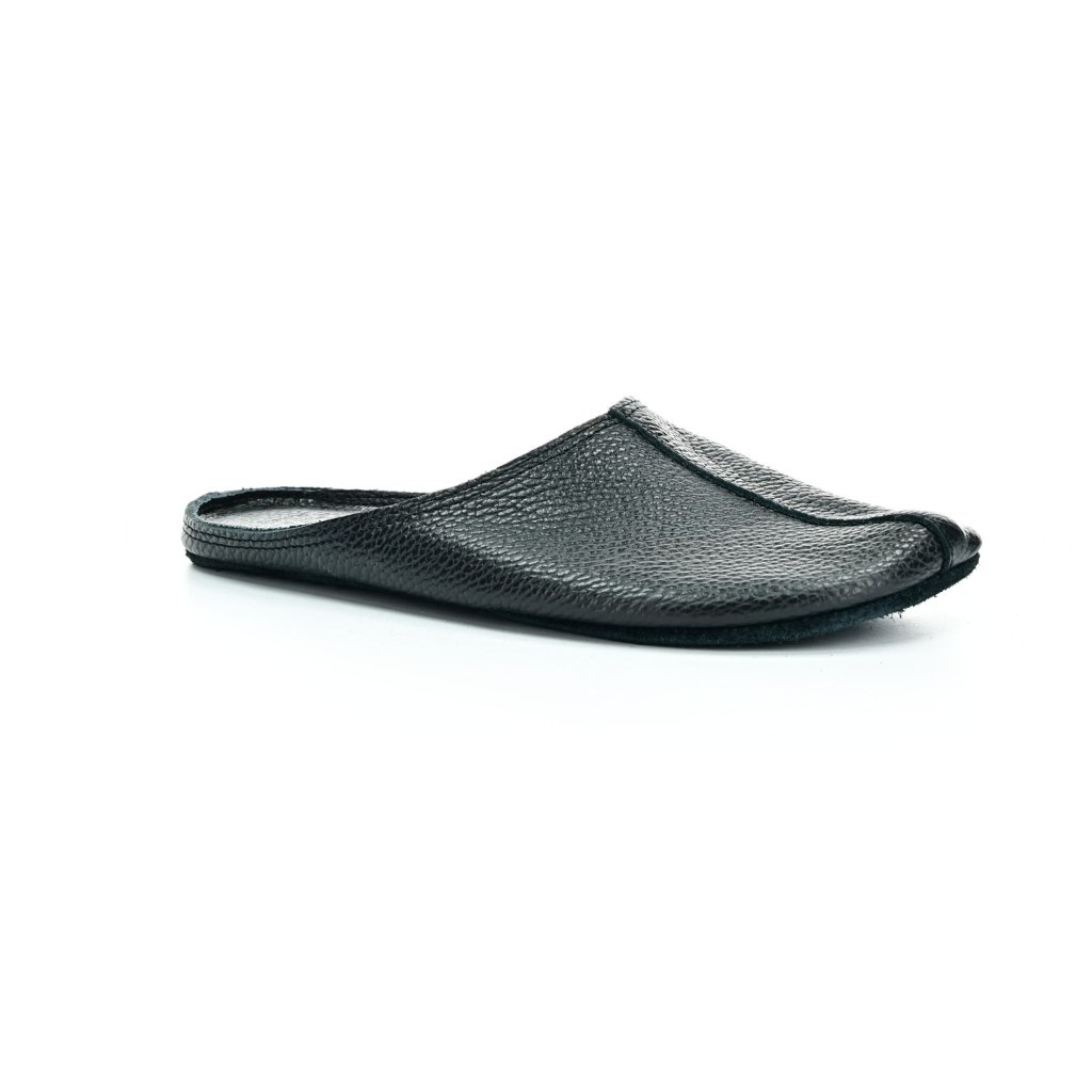 OmaKing Leather Slippers schwarze Hausschuhe