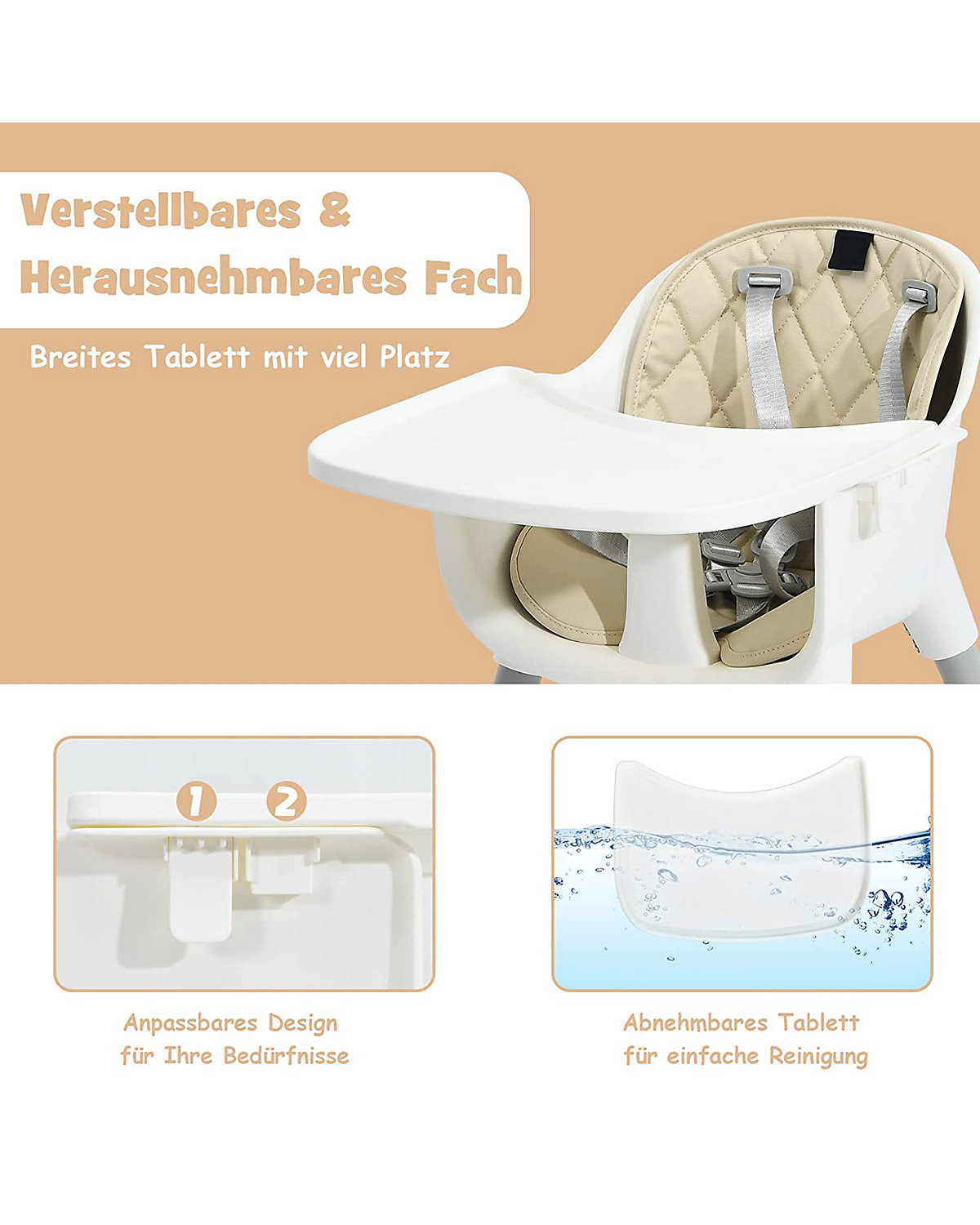 4in1 Baby Hochstuhl mit abnehmbarem & verstellbarem Tablett