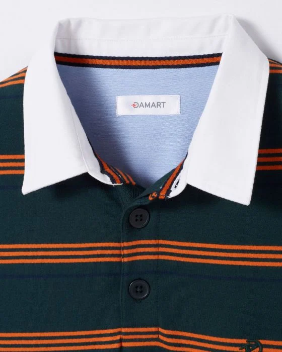 Polo rayures manches longues pur coton