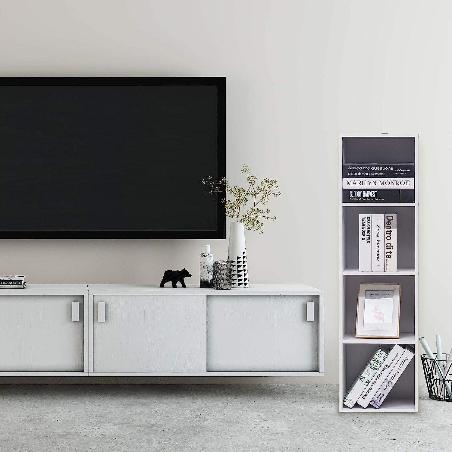 Woltu Bücherregal, 1-tlg., Bücherregal aus MDF weiß 30x24x106 cm