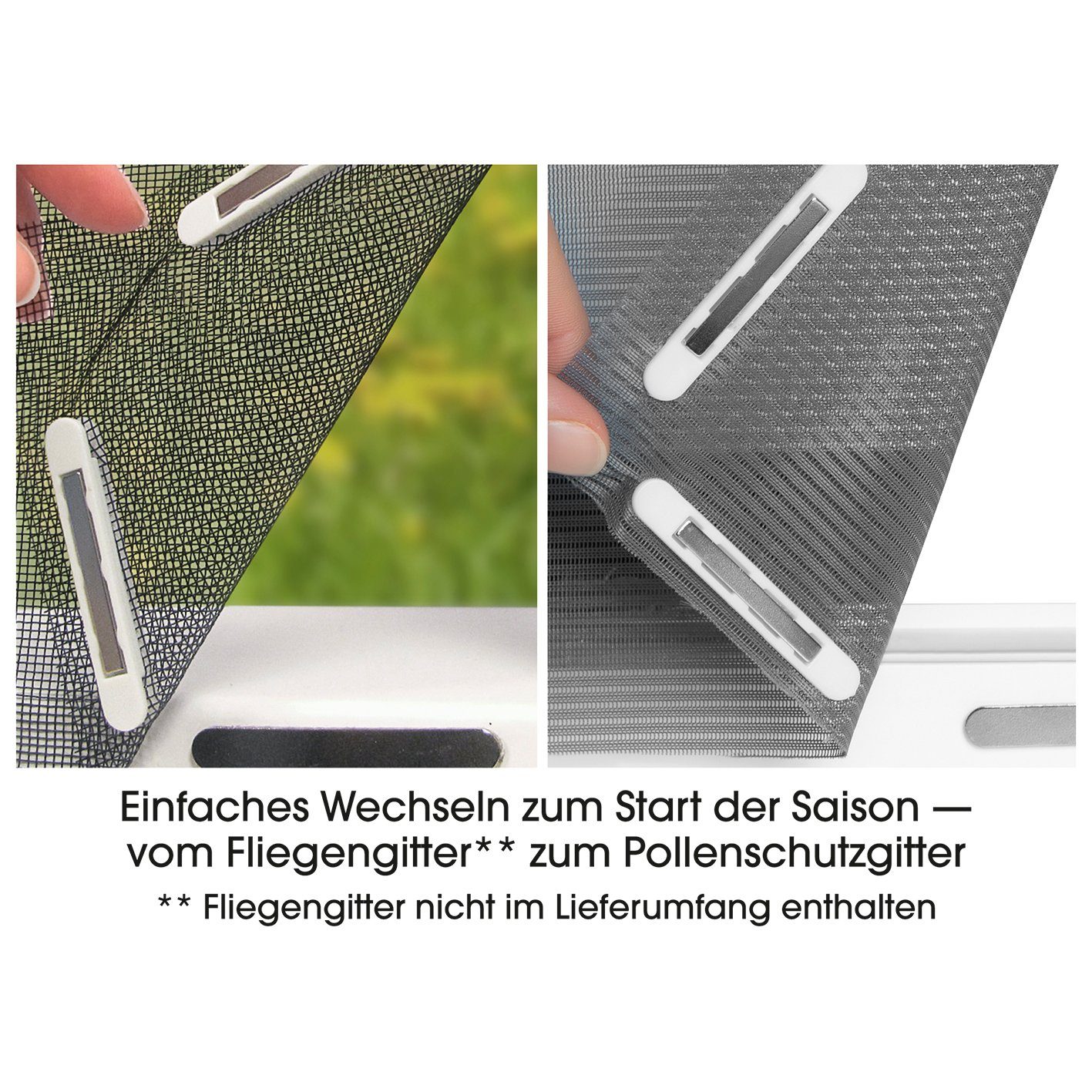 Insektenschutzplissee Fliegengitter Fenster inkl. Pollenschutz 150x130cm zuschneidbar, EASYmaxx, Magnetbefestigung, magnetisch, Moskitonetz