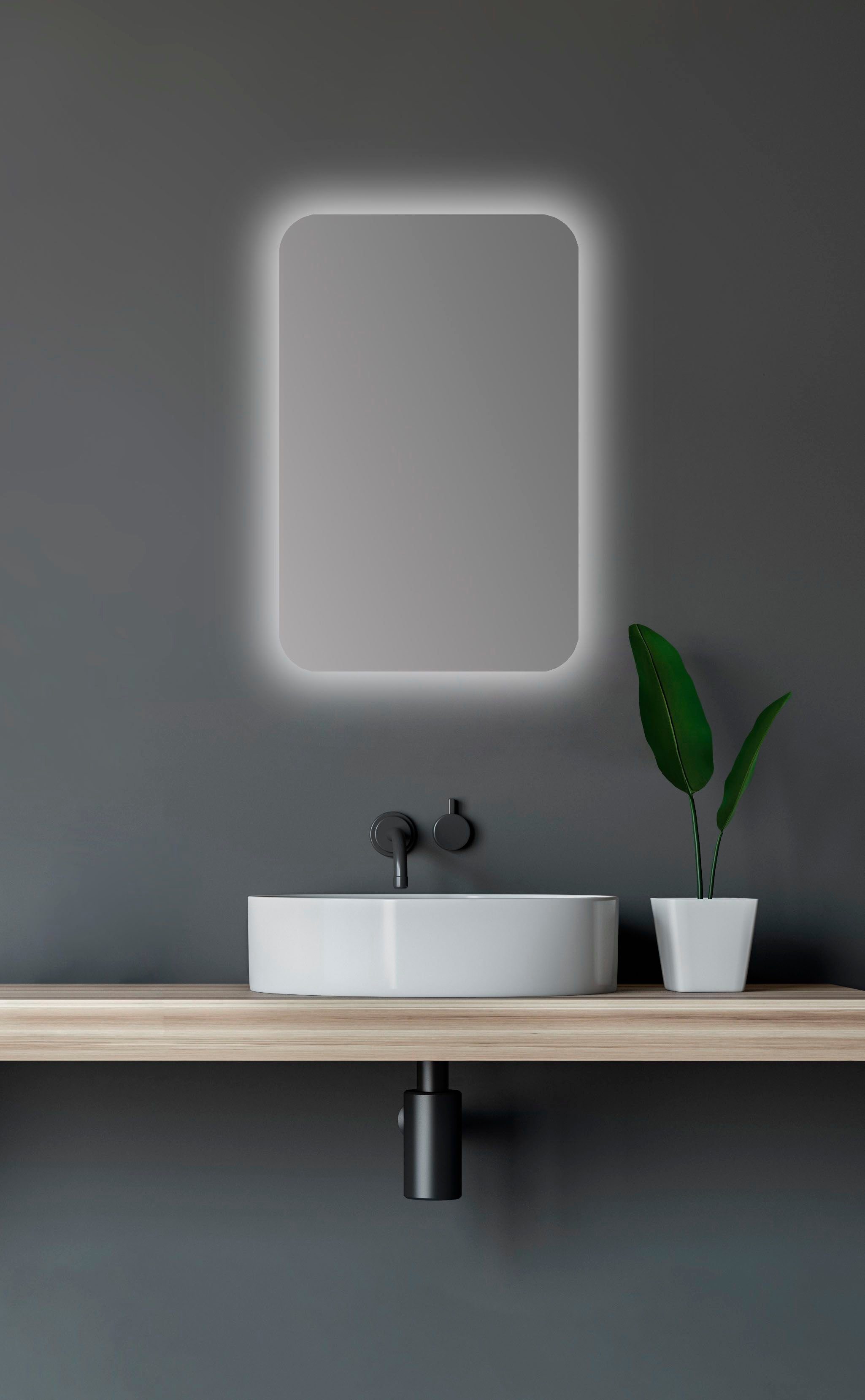 Talos Badezimmerspiegelschrank oval, BxH: 40x60 cm, aus Alumunium und Echtglas, IP24