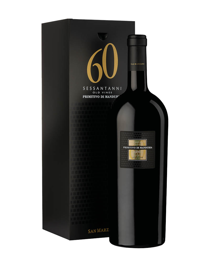 Primitivo di Manduria DOC Sessantanni Old Vines 2018 San Marzano Magnum 1,5 ℓ, Caisse bois