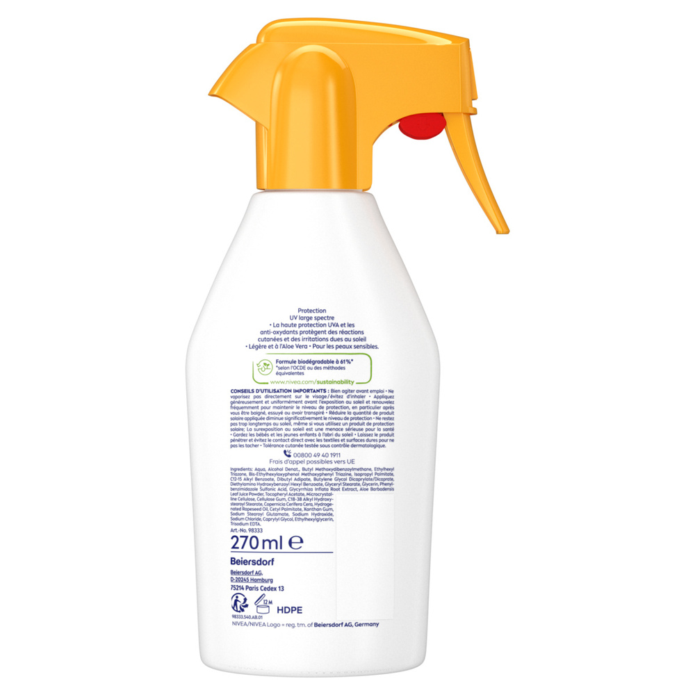 nivea Spray Pistolet FPS 50+ Peaux Sensibles au soleil 270ml Protection solaire peaux sensibles