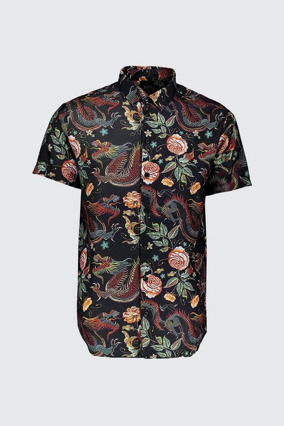 Kurzärmliges Hemd mit Drachen-Print