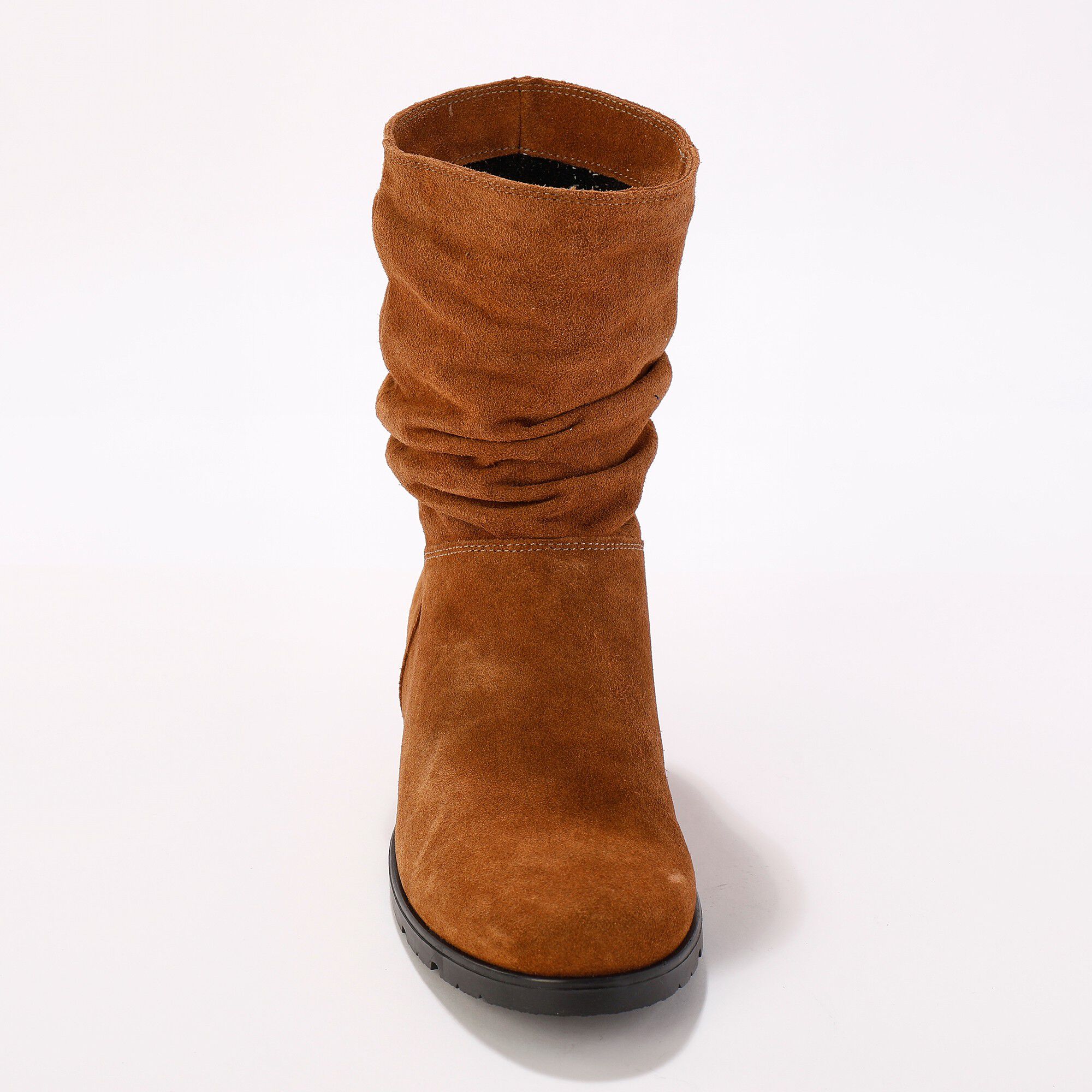 Bottes plissées mi-hautes en daim avec semelle compensée invisible