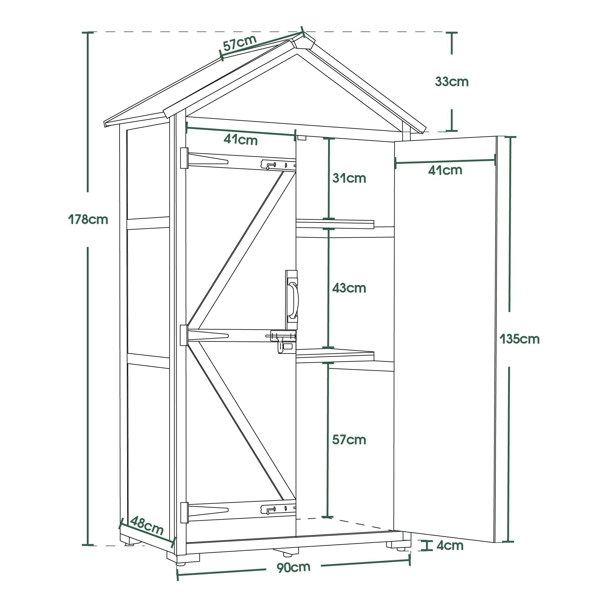 MCombo Gartenbox MCombo Gartenschrank Werkzeugschrank 1000, Outdoor-Schrank Gartenbox, Satteldach, Holz48 X 90 X 178 cm