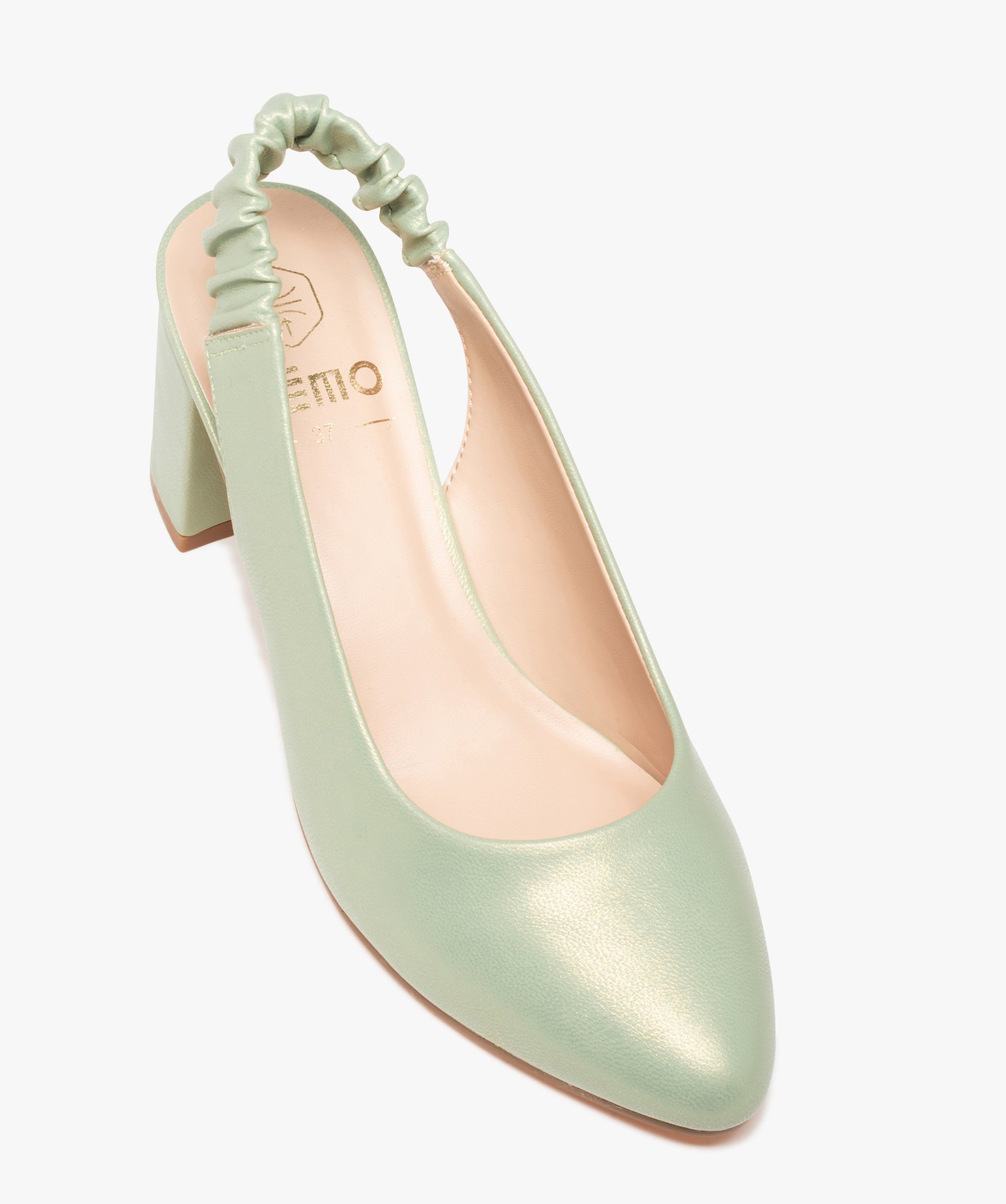 Escarpins femme unis bout amande ouverts au talon vert | GEMO