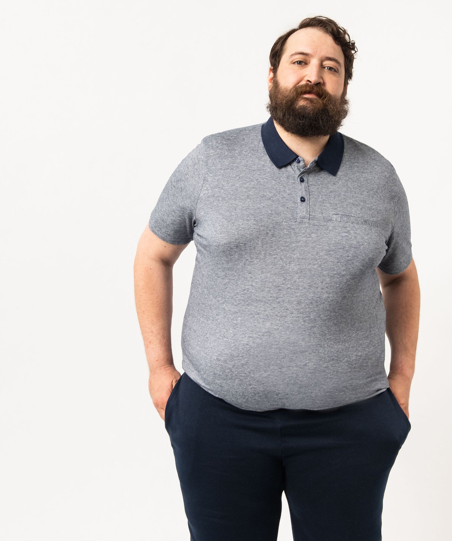 Polo homme à fines rayures et manches courtes bleu fonce | GEMO