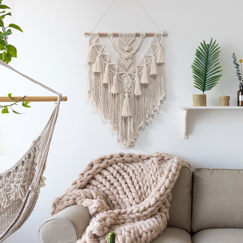 Wandteppich Makramee Tapisserie, Blusmart, Höhe: 700 mm, Innenbehang, Wanddekoration, Boho Wandbehang Deko 55*70cm