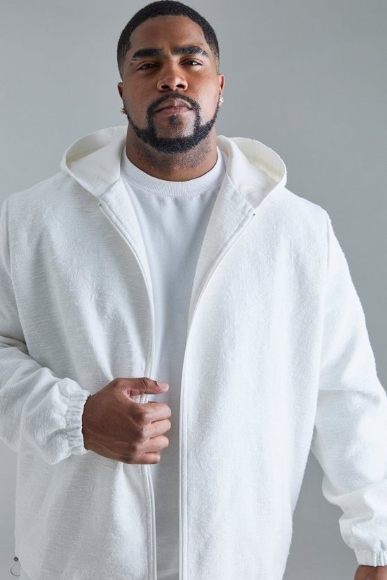 Plus strukturierte smarte Jacquard-Jacke aus Baumwolle mit Kapuze
