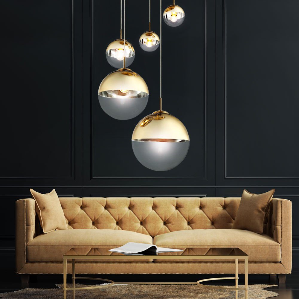 etc-shop Kugelleuchte, Leuchtmittel nicht inklusive, Pendelleuchte Esszimmer Hängelampe gold 5 flammig