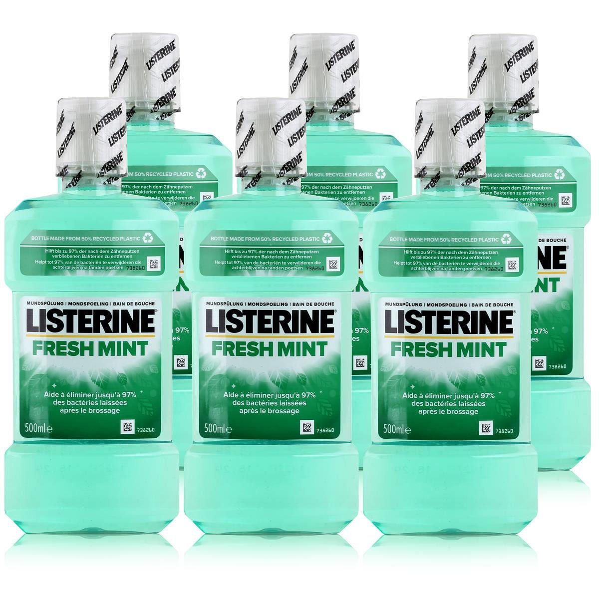 Listerine Mundspülung, Listerine Fresh Mint 500ml - Für die tägliche Mundspülung (6er Pack)