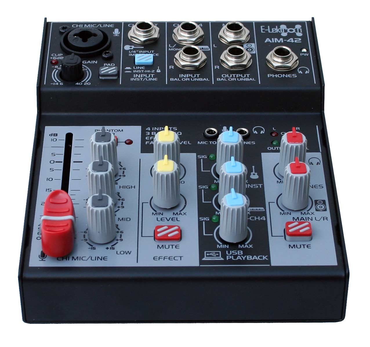 E-Lektron Mischpult AIM-42 USB-Interface, (1-tlg), für Streaming Recording Gaming Podcast, 4 Kanäle