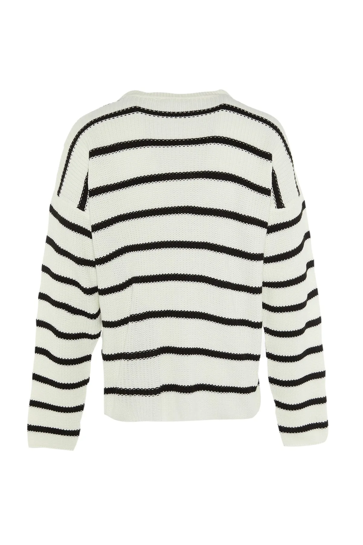 Trendyol Collection  Ecru Unisex-Pullover in Oversize-Passform, weiter Passform, Rundhalsausschnitt, gestreifter Strickpullover TMNAW23KZ00285
