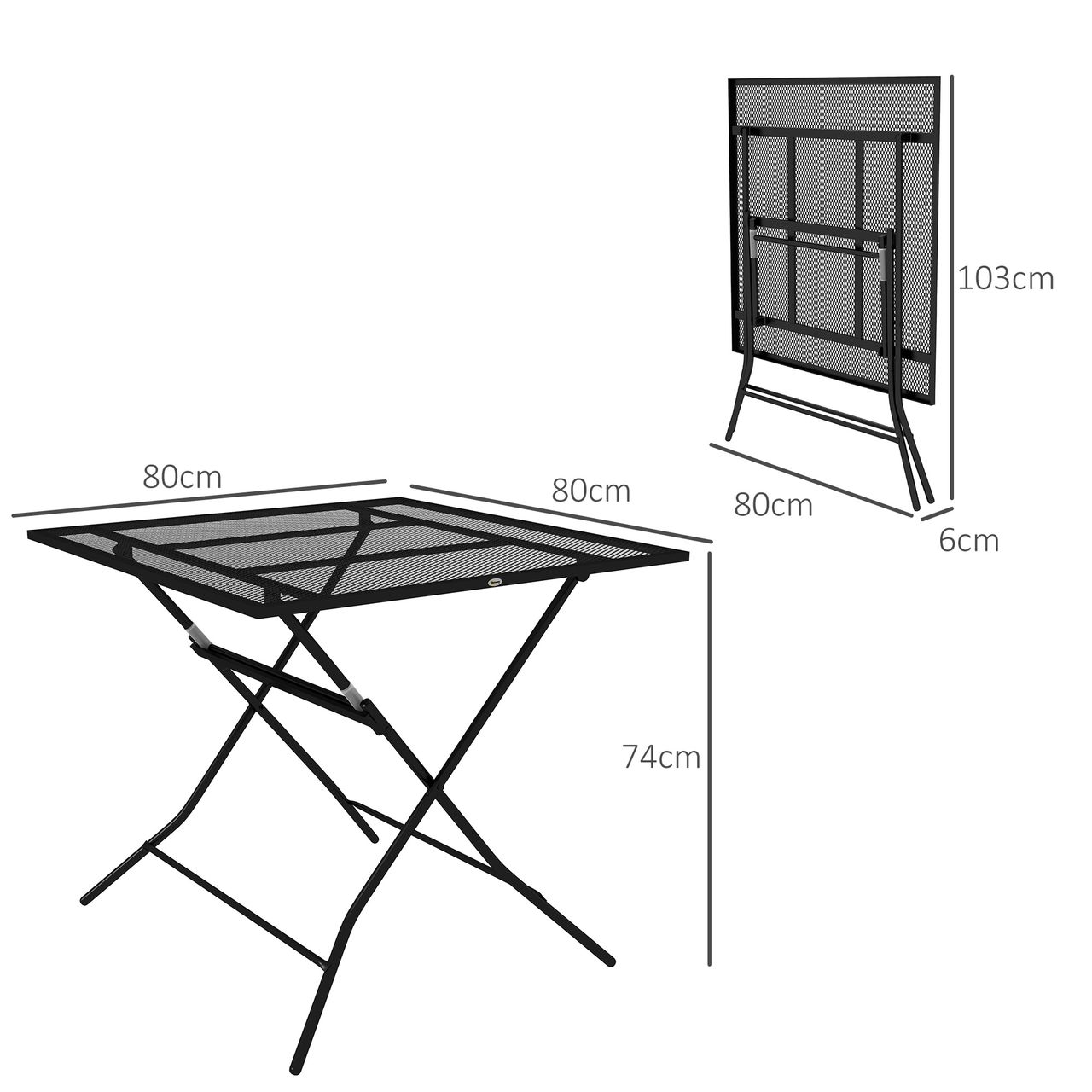 Outsunny Gartentisch Klappbarer Balkontisch Quadratischer Beistelltisch, Schwarz
