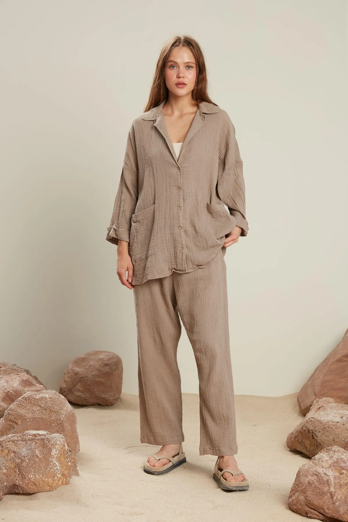 Manuka  MUSSELIN-HEMDJACKE GRAU
