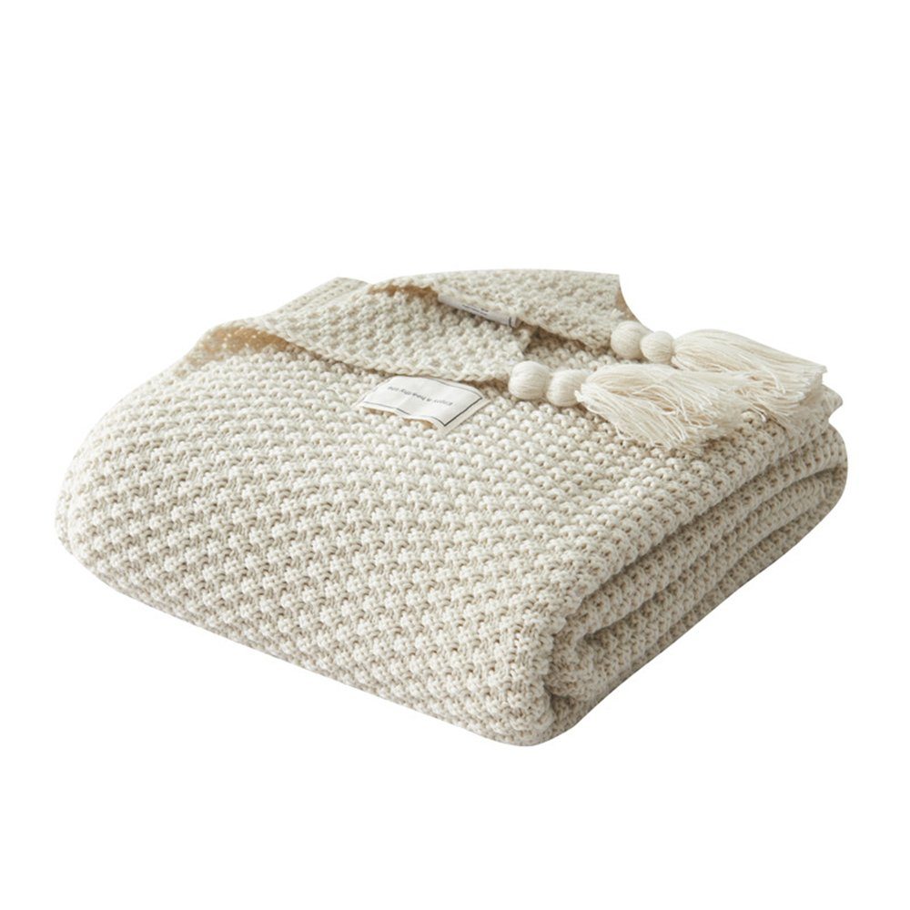 Wohndecke Kuscheldecke Gestrickte Strickdecke,Sofadecke,Tagesdecke, BTTO, Quasten,Weich,Warm,für Bett Sofa und Couch