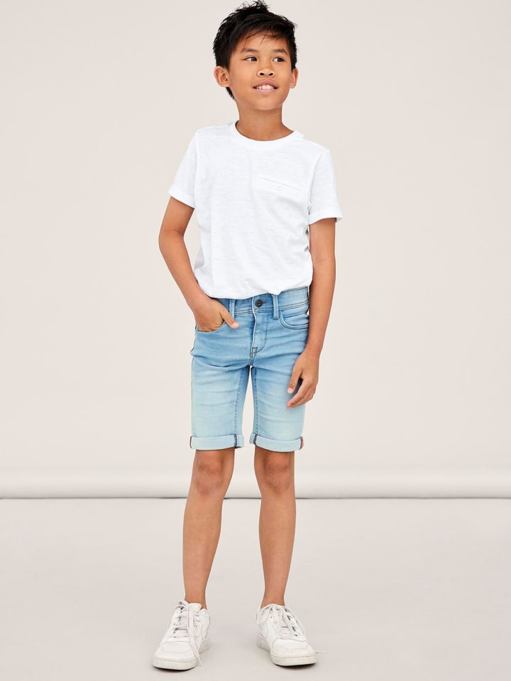 name it Stretch Jeans Shorts Kurze Denim Hose 5-Pocket in Hellblau günstig kaufen