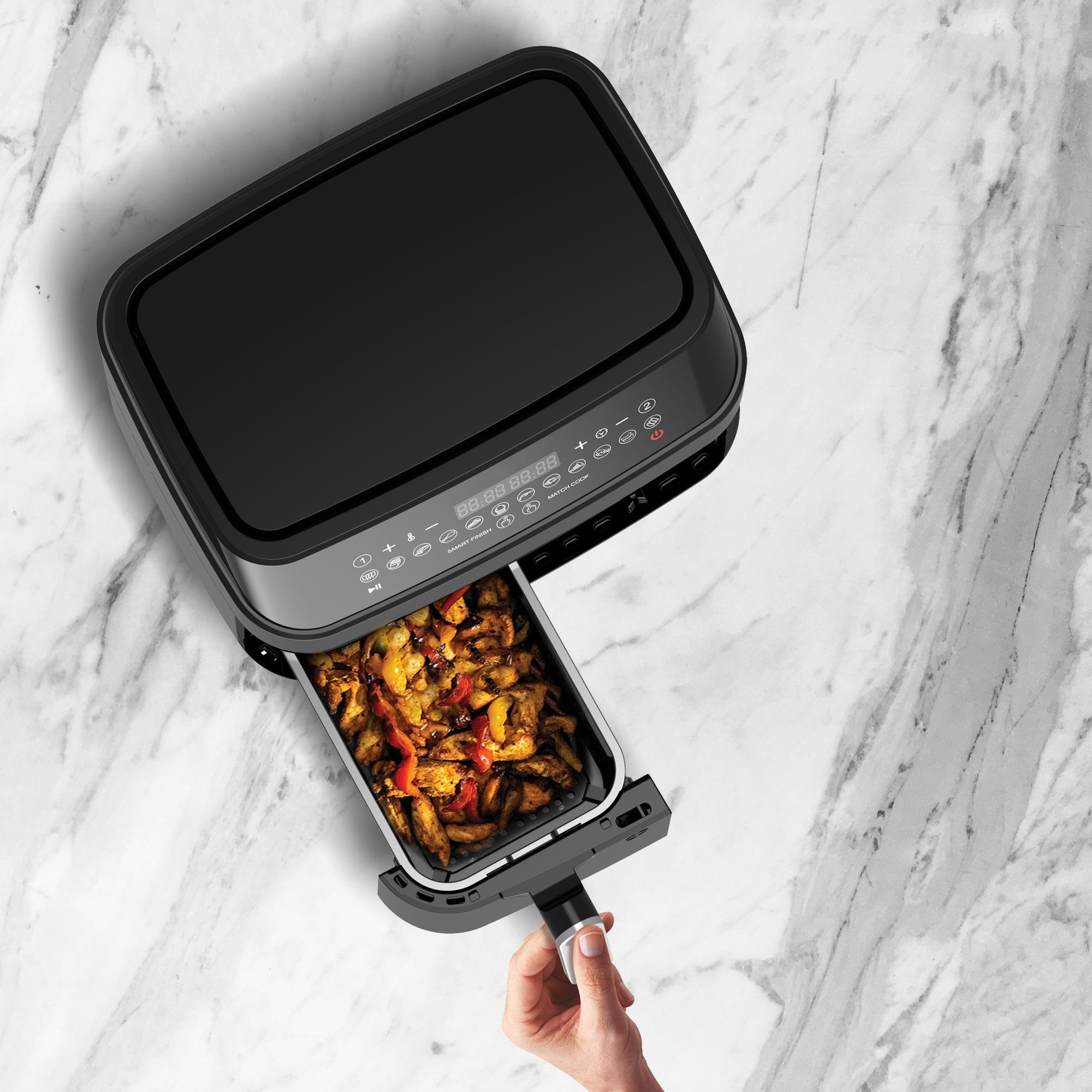 TurboTronic by Z-Line Heißluftfritteuse XXL Doppelkammer 2x 4,5 Liter, 50°C - 200°C, Power, dual, Camping, 3200 W, 12 Programme Fritteuse ohne Fett, digitaler doppel Airfryer Fettfrei