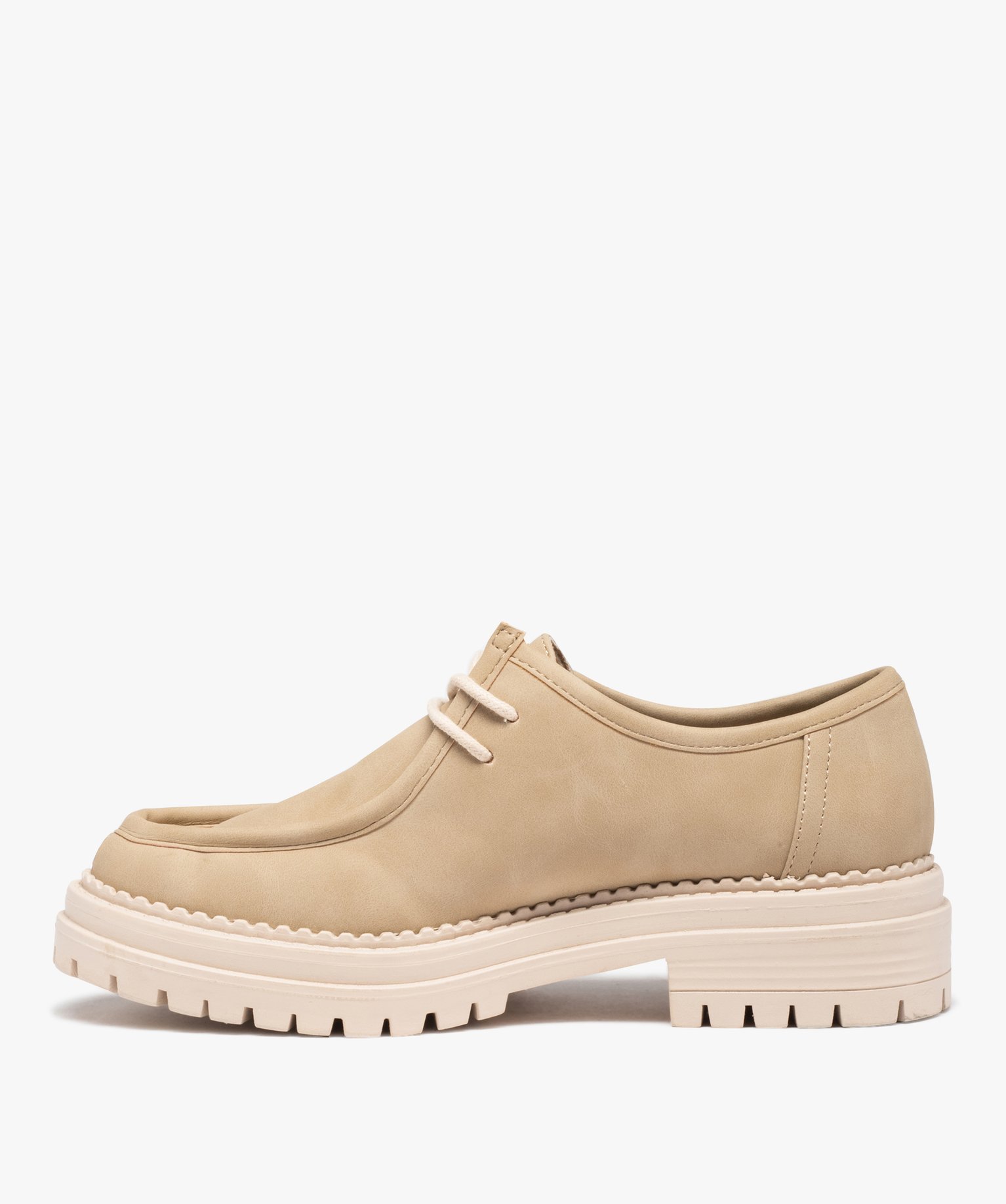 Derbies femme unis à lacets et semelle crantée beige | GEMO