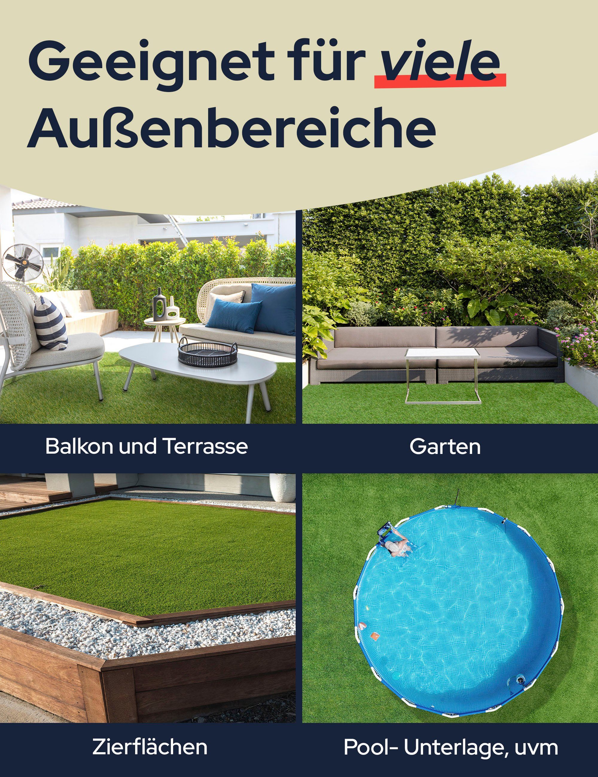 Kunstrasen COLORADO, Primaflor-Ideen in Textil, rechteckig, Höhe: 30 mm, mit Drainagefunktion, ideal für Balkon & Terrasse