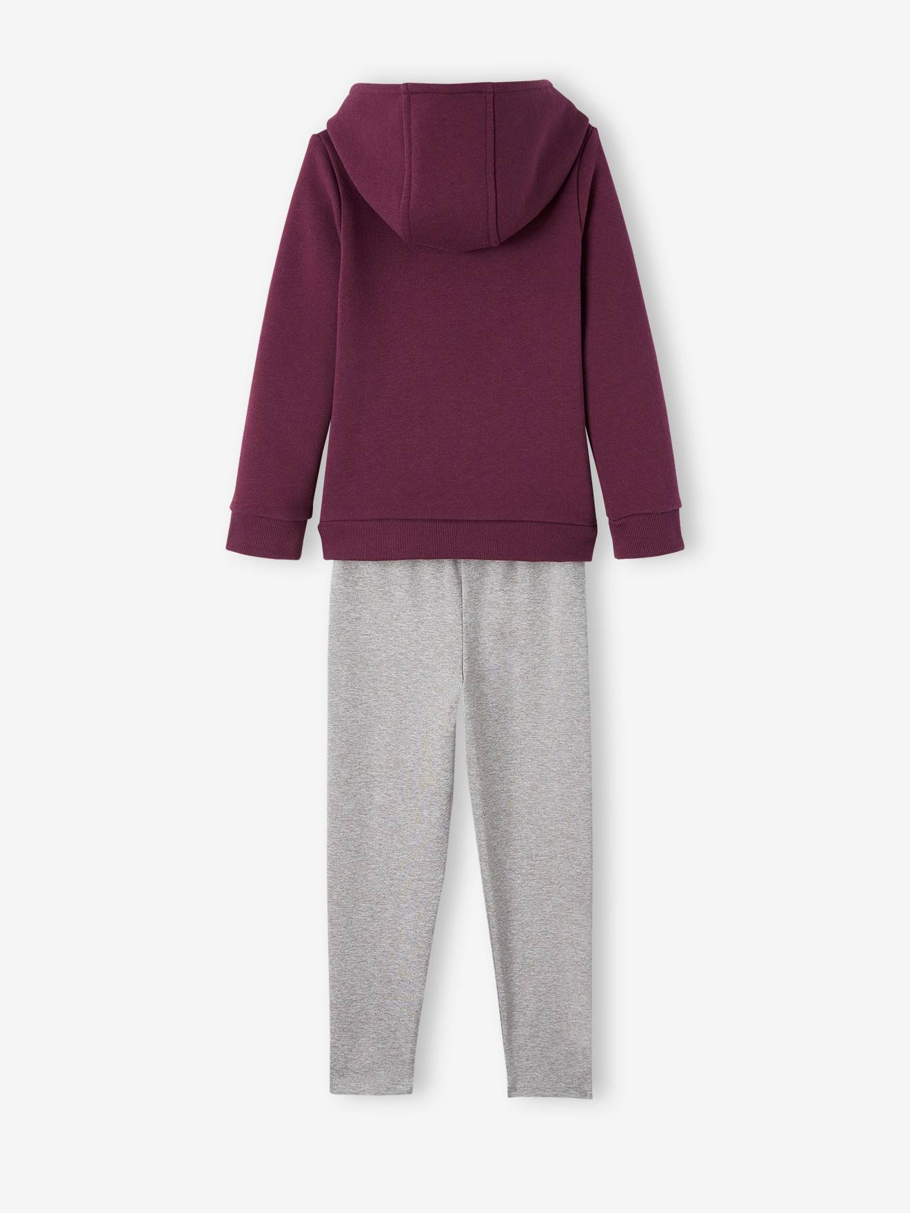 Ensemble de sport sweat coeur irisé + legging fille prune