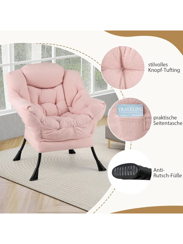 COSTWAY Sessel mit Hocker in Rosa günstig kaufen onesize