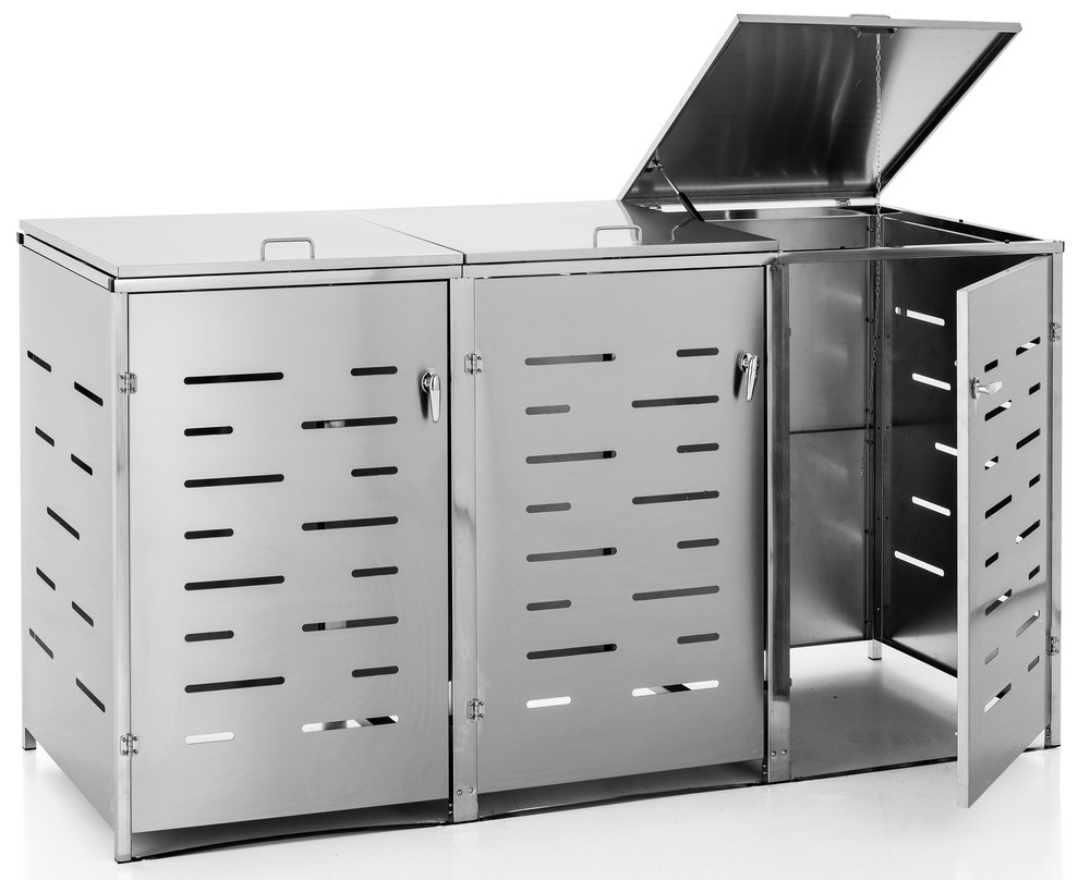 HC Garten & Freizeit 3er Mülltonnenverkleidung Mülltonnenbox, Edelstahl