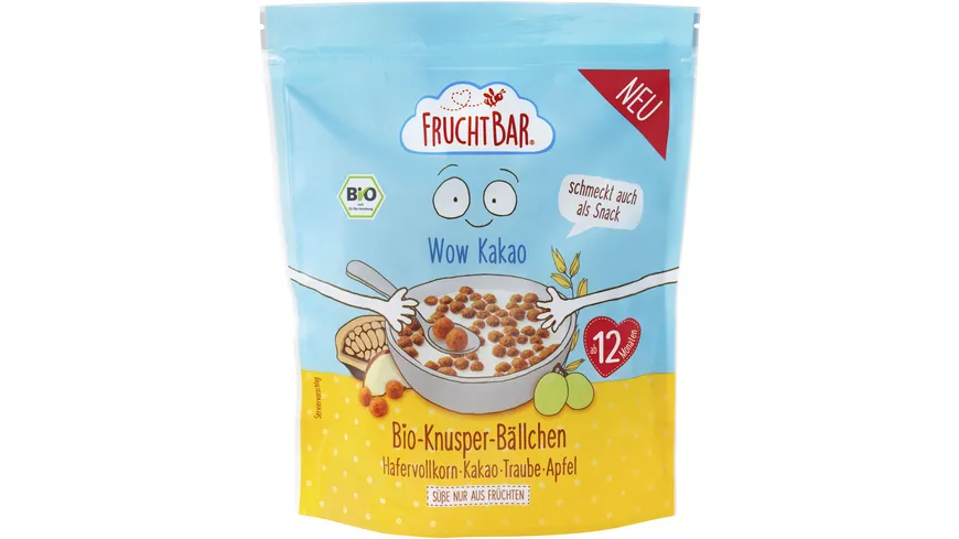FRUCHTBAR Bio Knusper Bällchen Hafervollkorn Kakao Traube Apfel 125 g