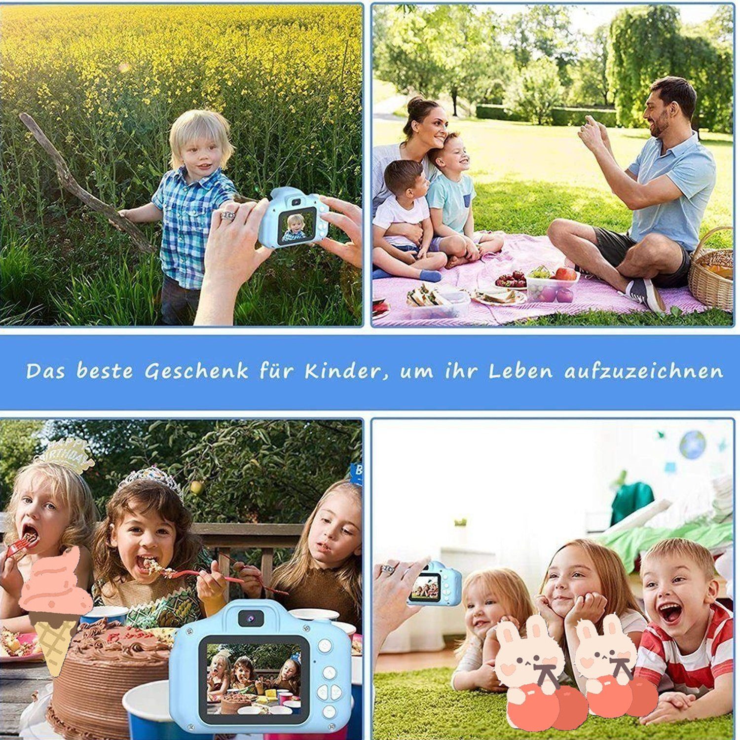 Tadow Kinder Kamera,mit 2.0-Zoll,Cartoon-Aufkleber,1080P HD 32GB,USB Sofortbildkamera