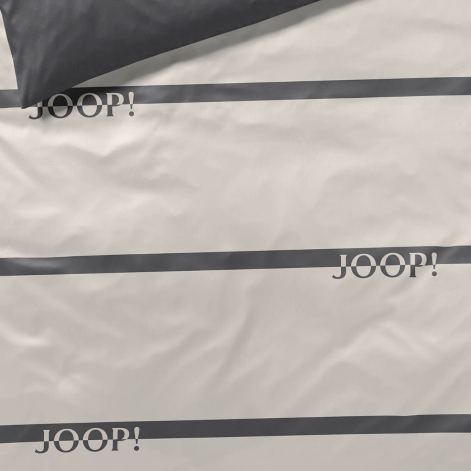 Bettwäsche Logo Stripes 4101 9 Stone, Joop!, Mako-Satin, 2 teilig, Logo, Schriftzug, Streifen