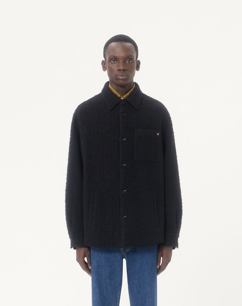 Jaqueta camisa Valentino em tweed de algodão com detalhes dourados