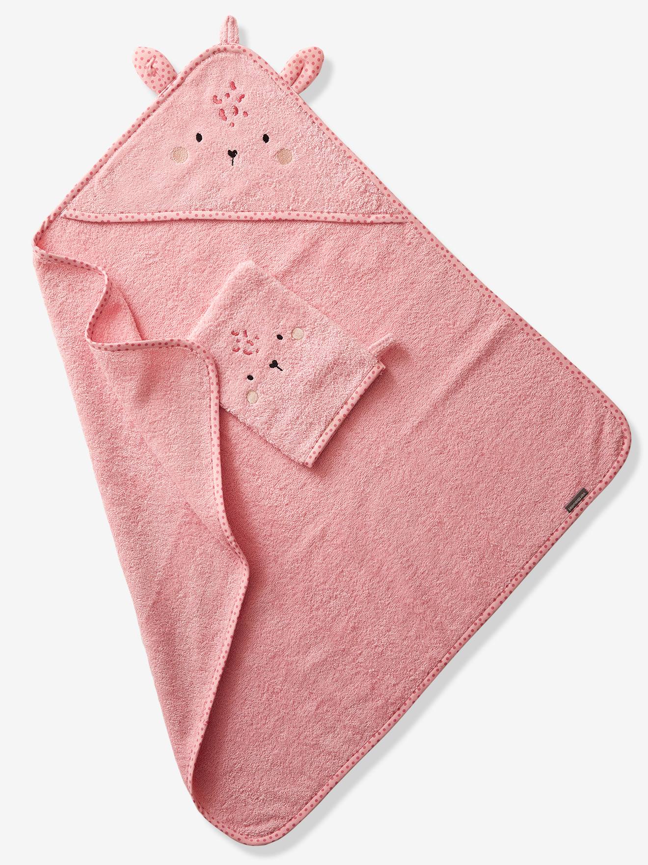 Cape de bain bébé à capuche brodée animaux blanc