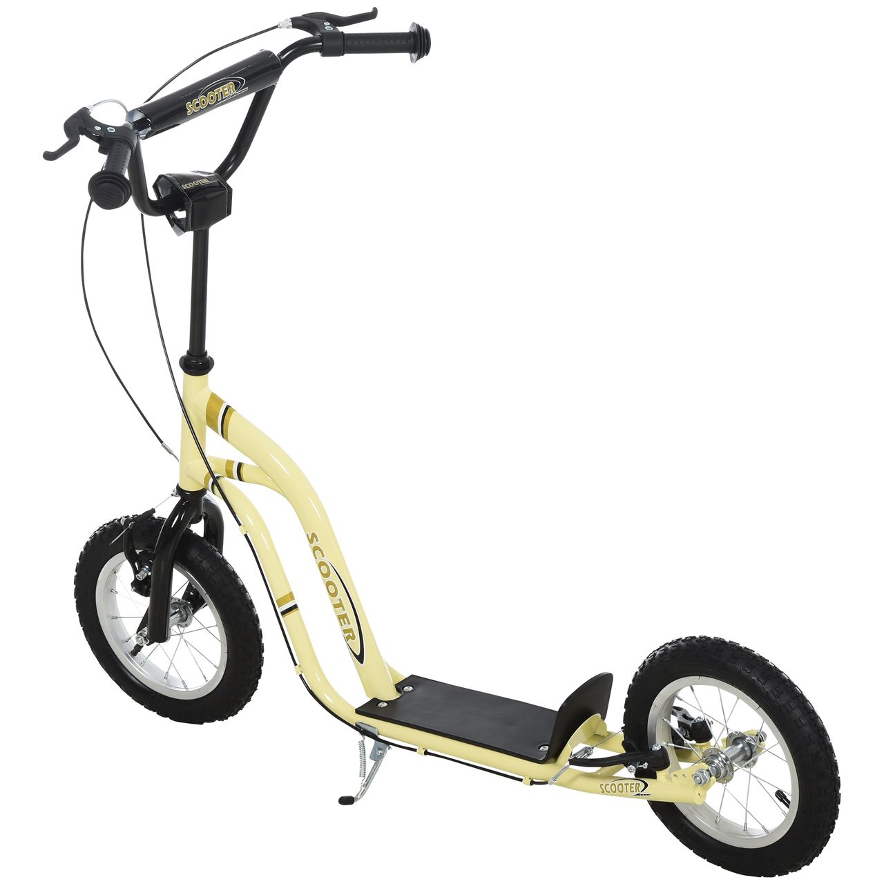 HOMCOM Kinderroller Scooter Tretroller Cityroller Kinder Roller Kickboard mit Luftreifen 12 Zoll Beige 120 x 58 x 80-85 cm