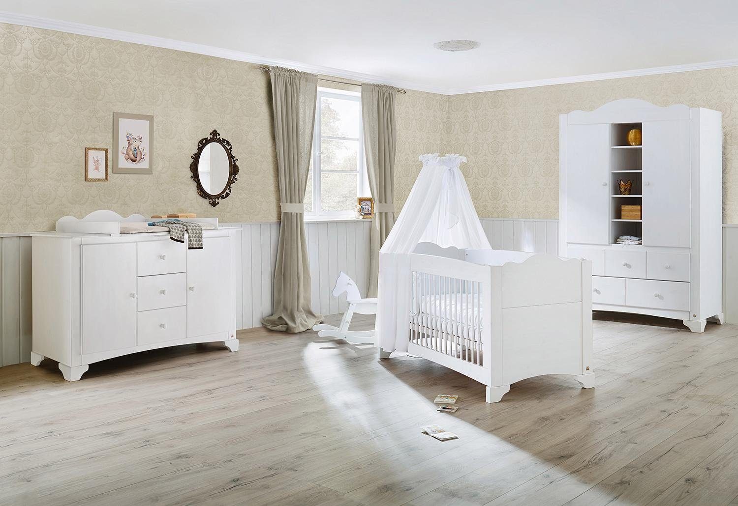 Pinolino® Babyzimmer-Komplettset Pino, (Set, 3-St., Kinderbett, Schrank, Wickelkommode), extrabreit; mit Kinderbett, Schrank und Wickelkommode; Made in Europe