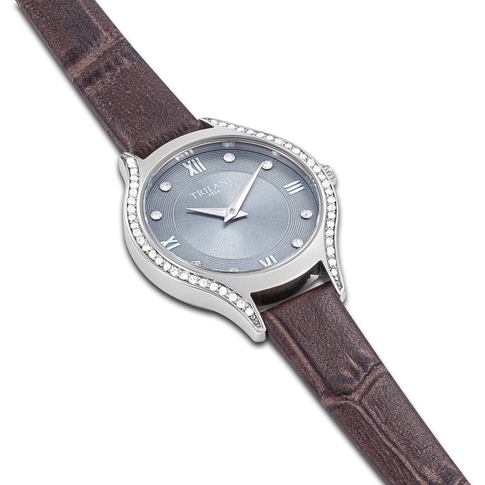 Trilani Montre à quartz en Cuir véritable en Gris Montre