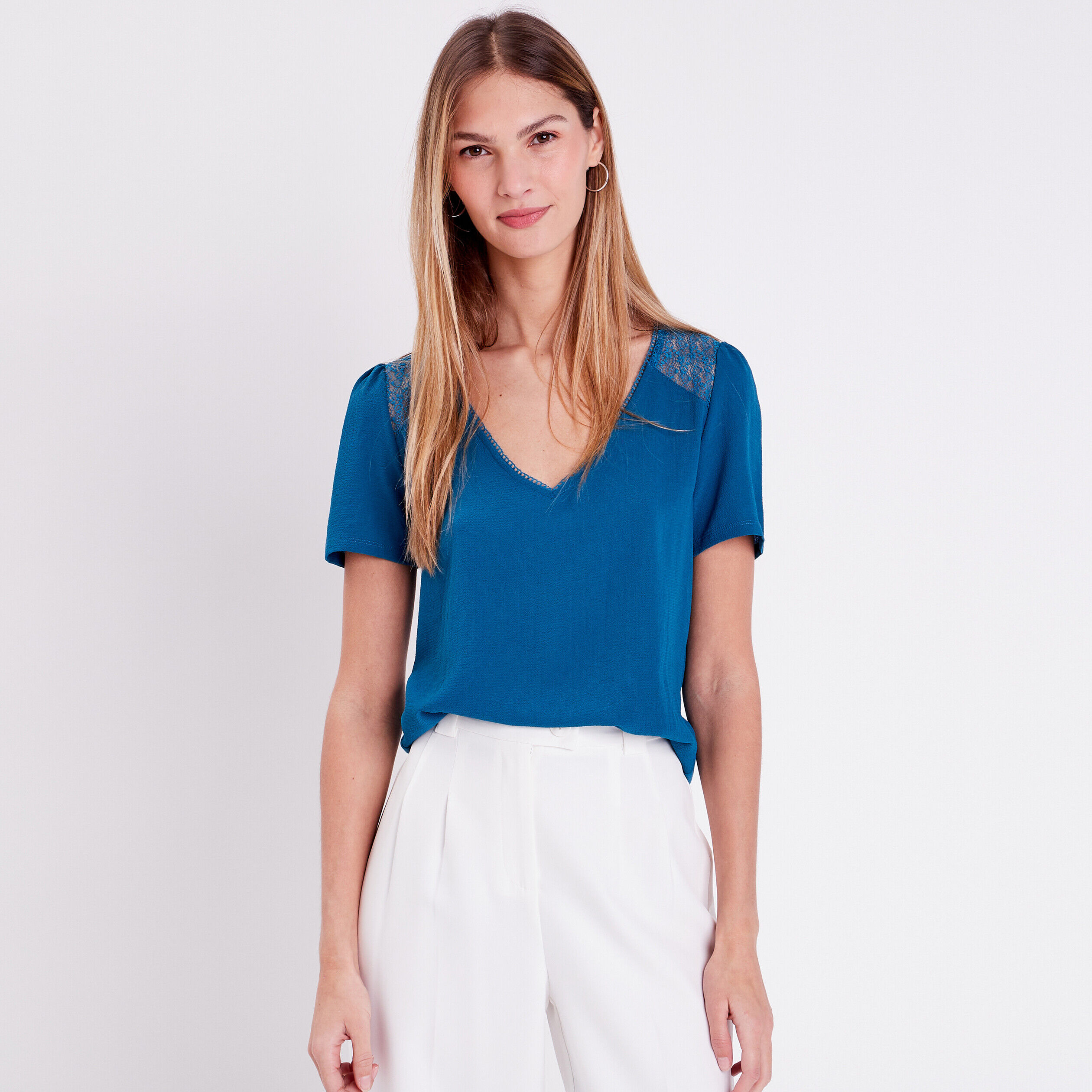 T-shirt manches courtes bleu canard femme | Cache Cache