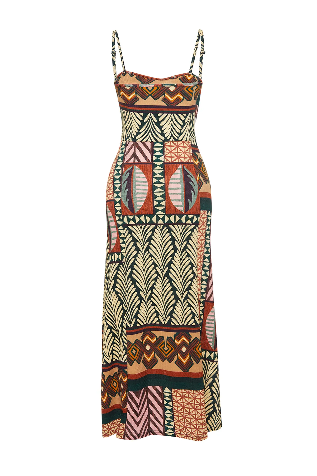 Trendyol Collection  Mehrfarbig bedrucktes, gewickeltes/strukturiertes Strick-Midikleid mit Trägern TWOSS24EL00401