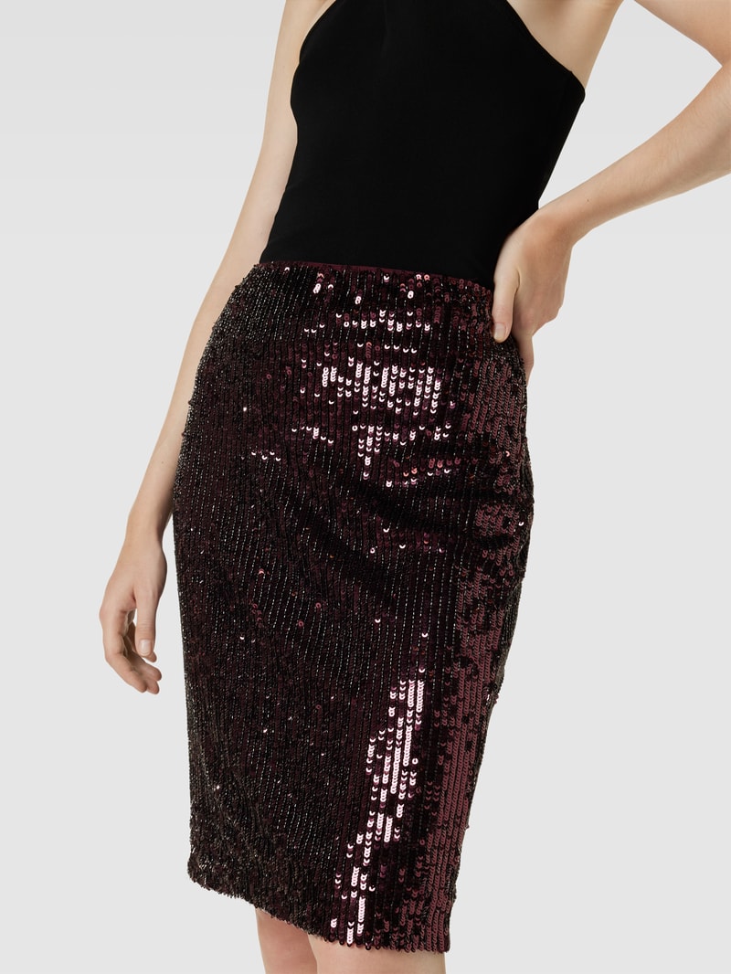 Knielanger Rock mit Paillettenbesatz Modell 'KIERHAN' in bordeaux rot