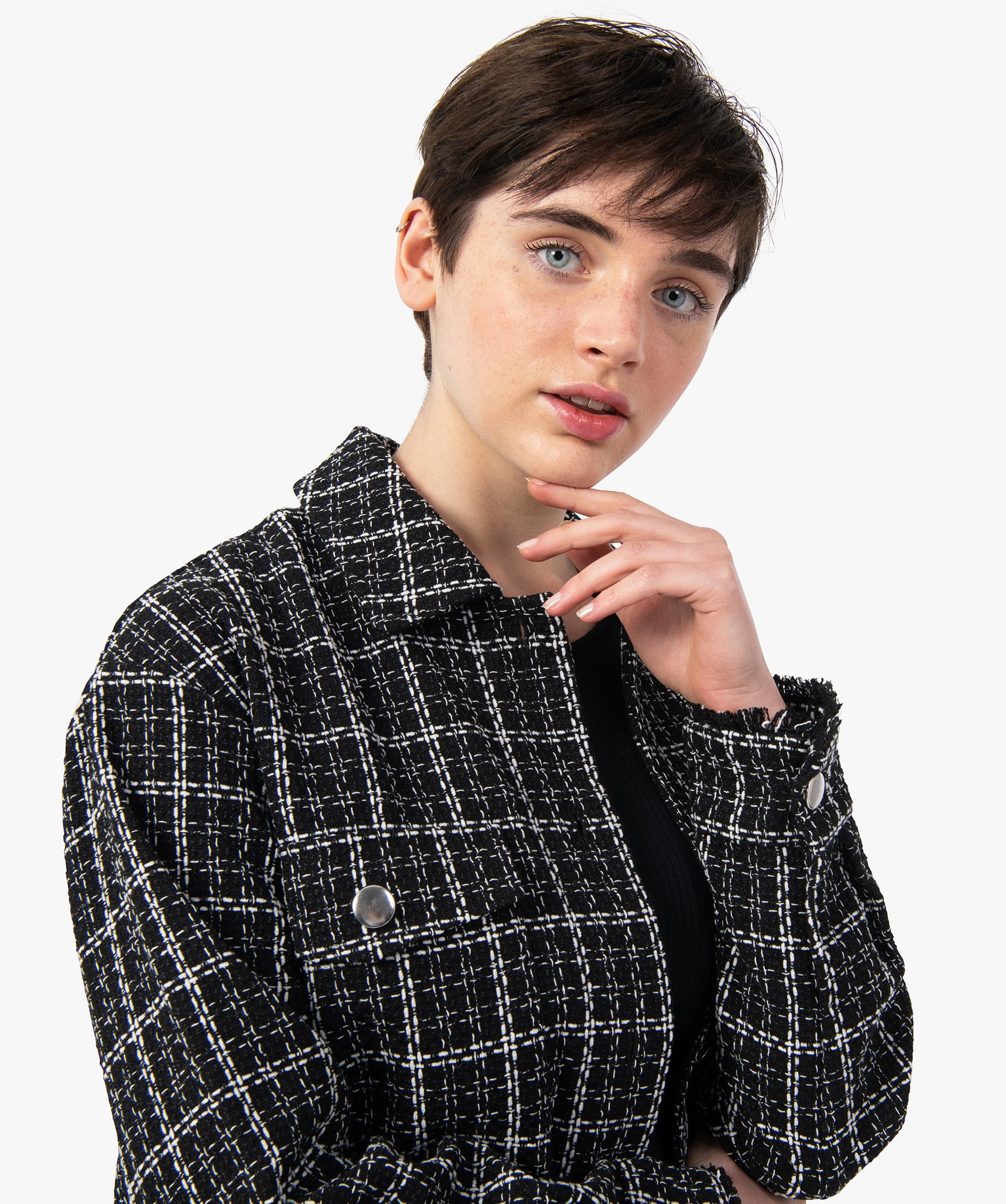 Veste femme forme chemise aspect tweed noir | GEMO