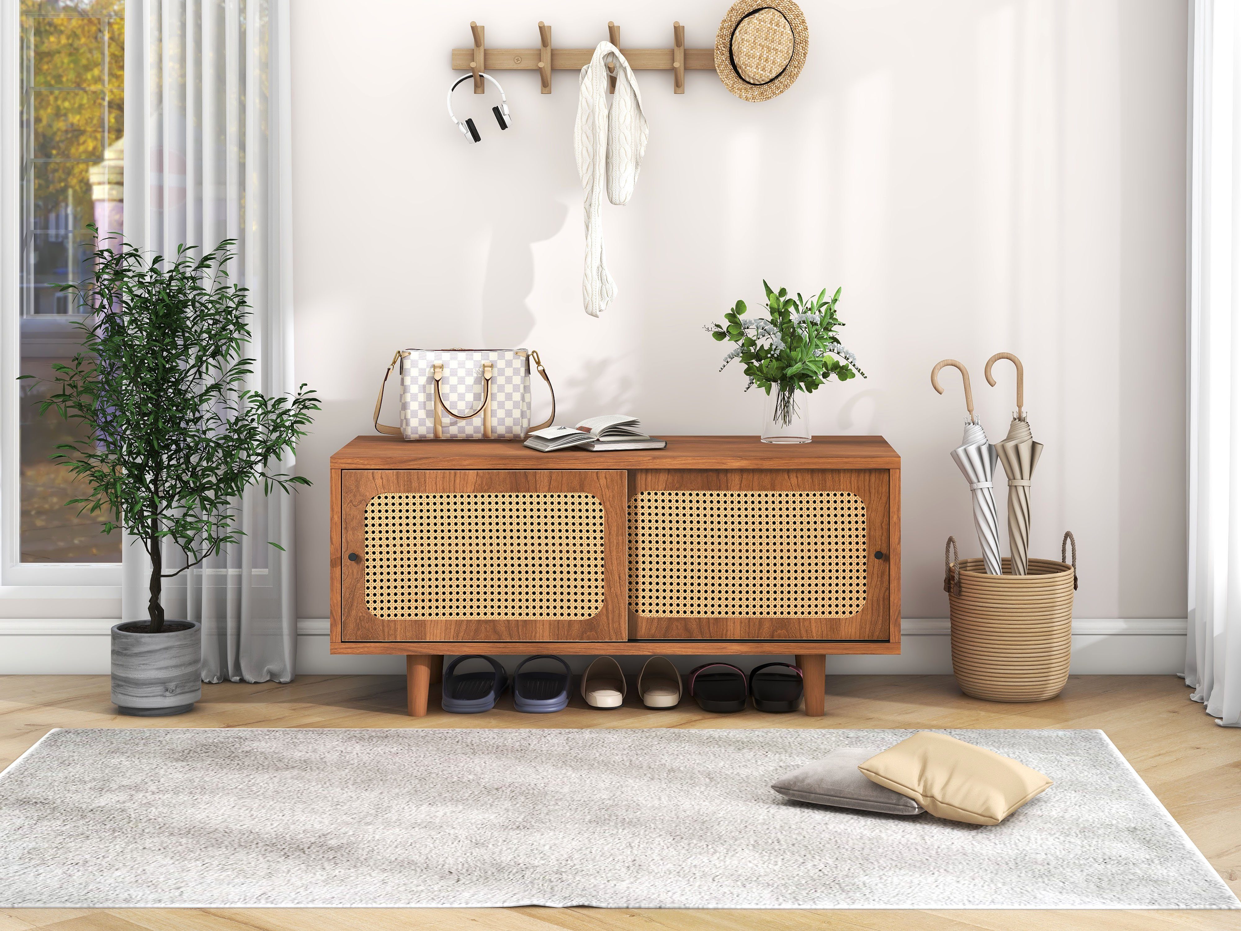 OKWISH Schuhschrank Schuhkarton (mit 2 Türen mit verstellbare Ablage Walnussfarbe formschöner Schuhschrank, Für Flur, Wohn- und Schlafzimmer) 104x40x48 cm