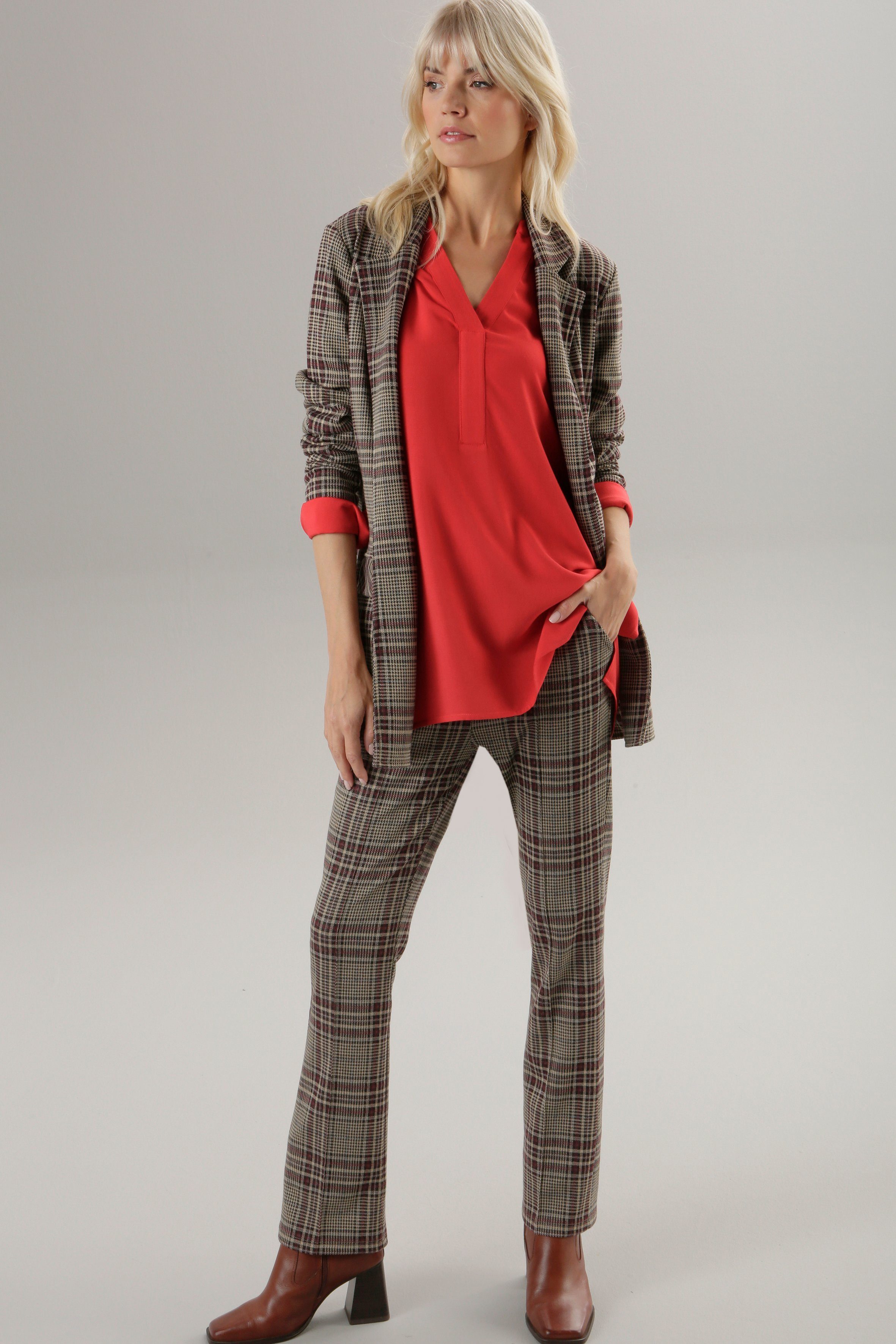 Aniston SELECTED Longblazer mit Schulterpolstern und trendy Karo-Muster