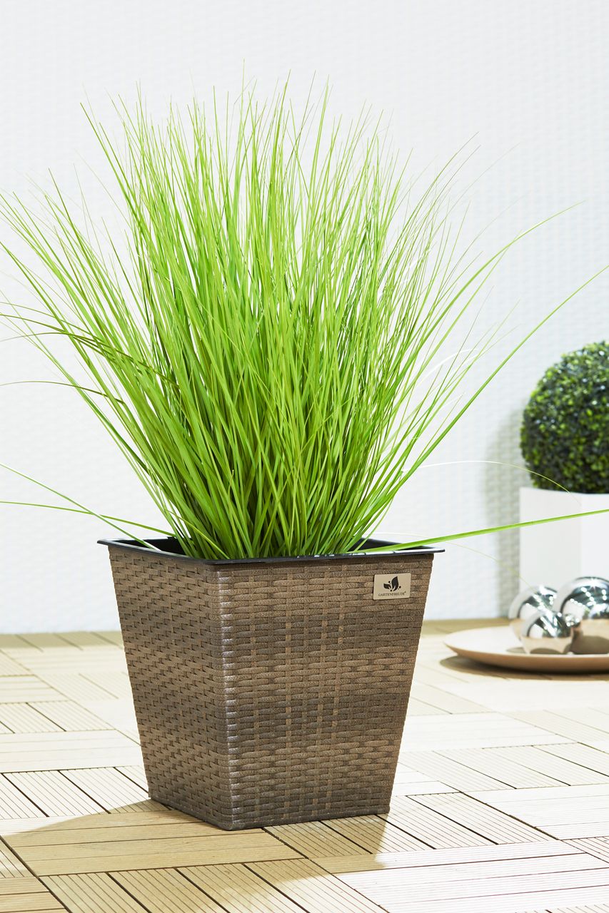 Weles Pflanzkübel aus Polyrattan 2er Set 32 x 32 x 32 cm, cappuccino