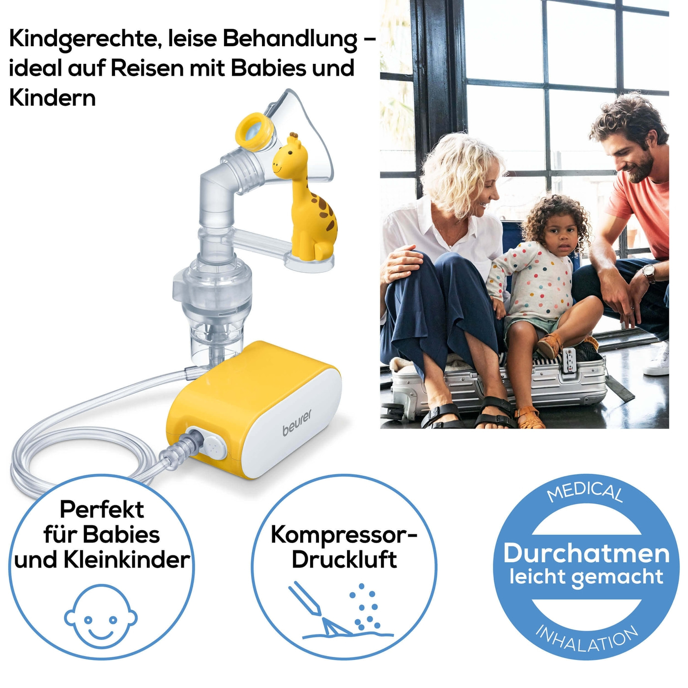 Beurer Inhalator IH 58 Kids-Kinder Inhalator mit Kompressor-Drucklufttechnologie - klein & ideal auf Reisen