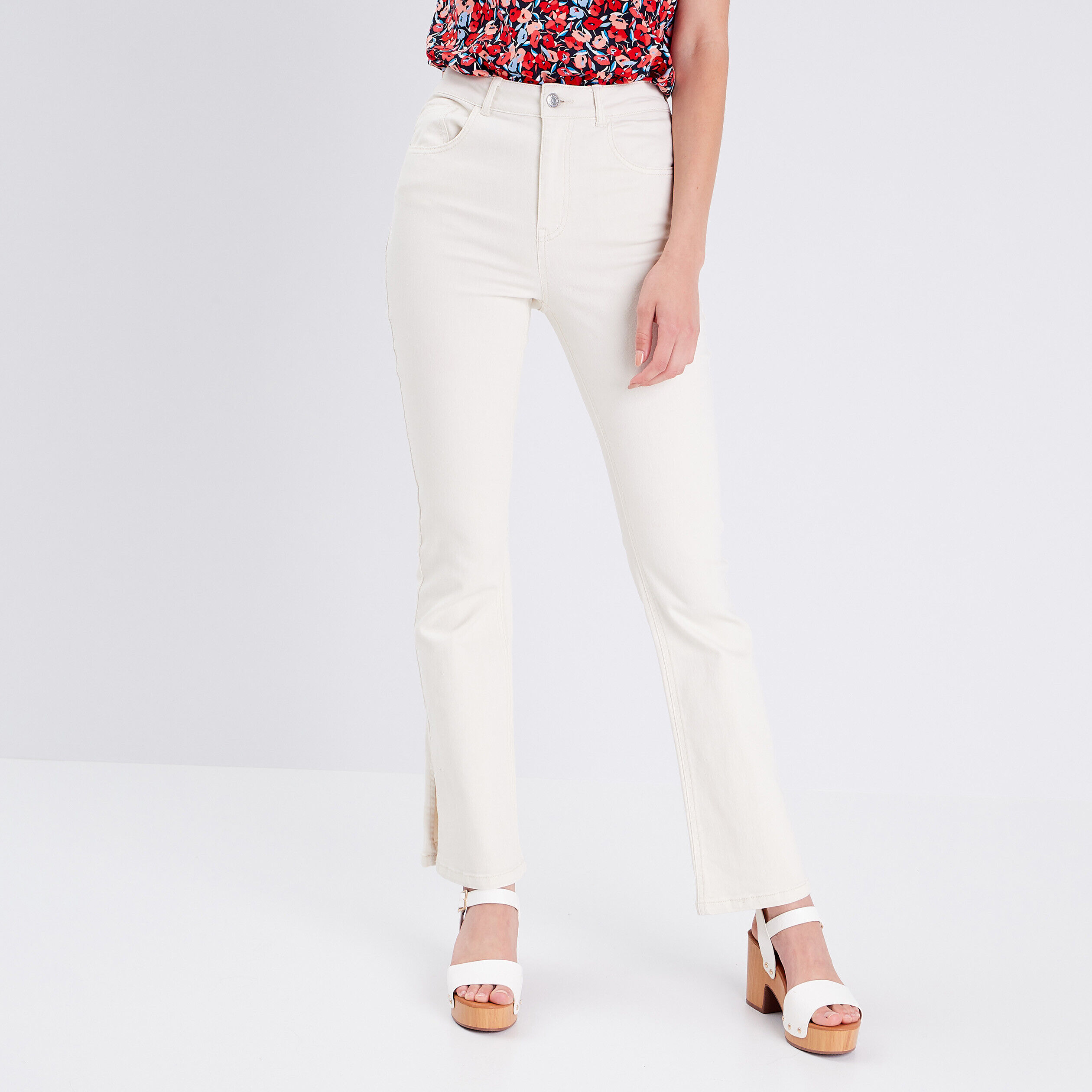 Jeans flare taille haute ecru femme | Cache Cache